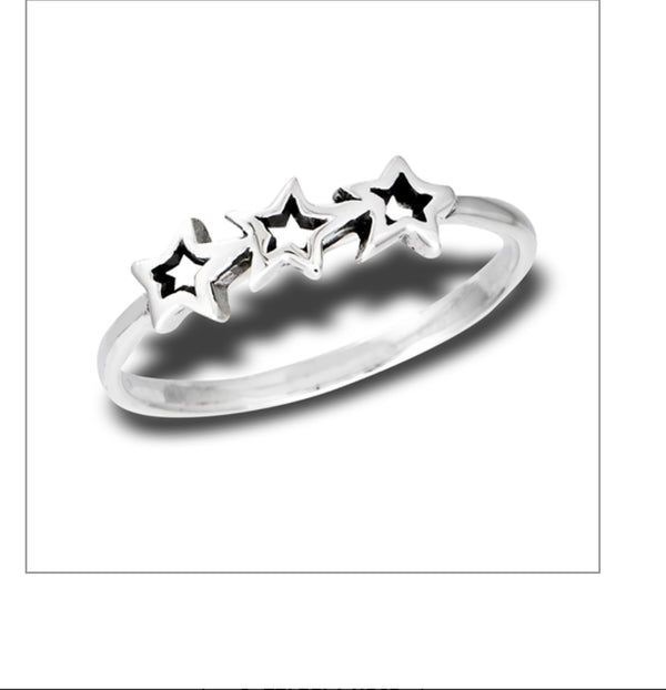 Sterling Silver Three Shooting Stars Ring