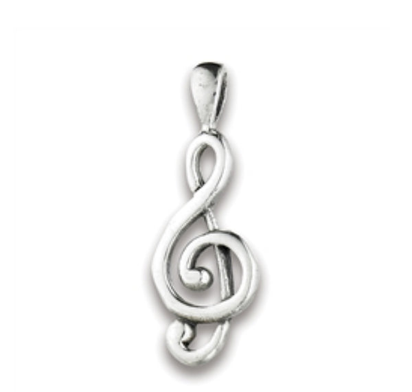 Sterling Silver Clef Note Pendant with Sterling Silver Necklace