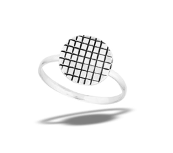 Sterling Silver Modern Crosshatch Circular Ring