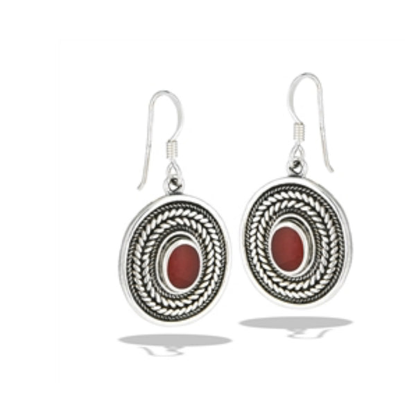 Sterling Silver Bali Style Dangle Earring With Synthetic Carnelian