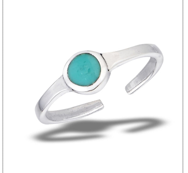 Sterling Silver Toe Ring With Synthetic Turquoise (Adjustable)